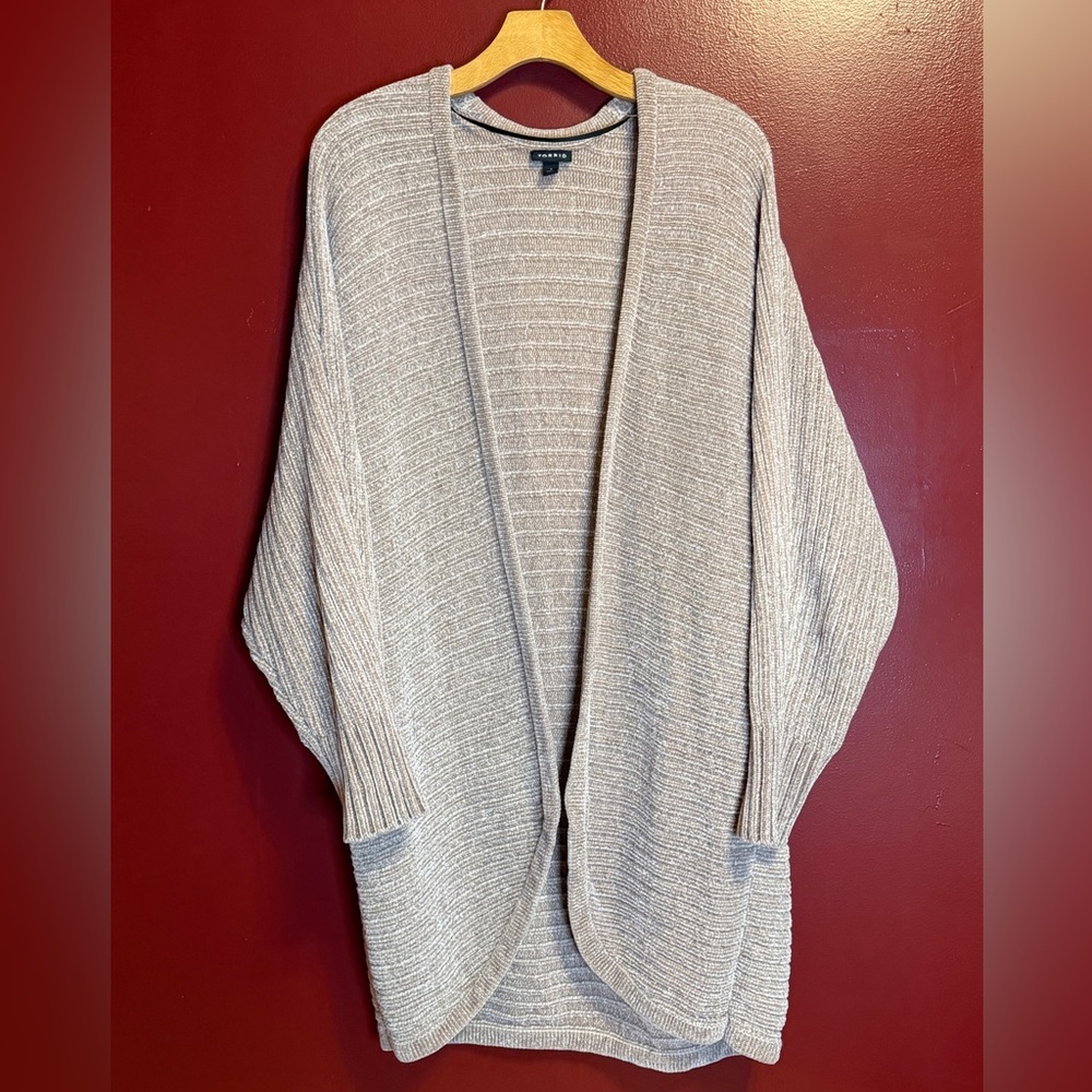 Torrid Taupe Chenille Cocoon Open Front Ribbed Cardigan‎ Sweater Size 1X Wrap